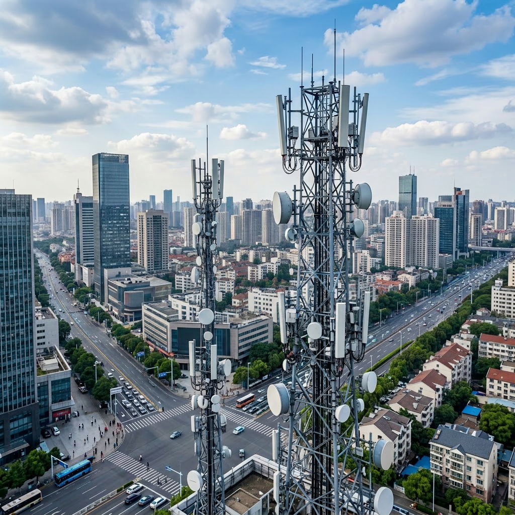 Telecommunication towers with city network connections